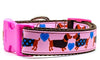 Dachshund dog collar handmade adjustable buckle collar 1" wide leash girly pink Petcollarshandmade