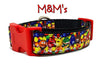 M&M's candy dog collar handmade adjustable buckle collar 1" wide or leash - Petcollarshandmades