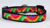Rainbow Tie Dye cat or small dog collar 1/2" wide adjustable with bell or leash Petcollarshandmade