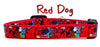 Red Dog cat or small dog collar 1/2" wide adjustable handmade bell or leash Petcollarshandmade
