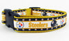Steelers dog collar handmade adjustable buckle football 1" or 5/8" wide or leash Petcollarshandmade