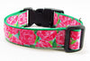 Roses dog collar handmade adjustable buckle collar 1" wide pink or leash Petcollarshandmade