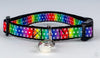 Rainbow dots cat or small dog collar 1/2" wide adjustable handmade bell or leash Petcollarshandmade