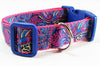 Paisley dog collar handmade adjustable buckle collar 1"wide or leash pink blue - Petcollarshandmades
