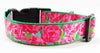 Roses dog collar handmade adjustable buckle collar 1" wide pink or leash Petcollarshandmade