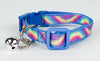 Rainbow cat & small dog collar 1/2" wide adjustable buckle handmade bell leash - Petcollarshandmades