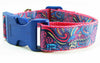 Paisley dog collar handmade adjustable buckle collar 1"wide or leash pink blue - Petcollarshandmades