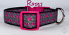 Roses dog collar handmade adjustable buckle collar 1" wide pink or leash Petcollarshandmade