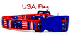 USA Flag cat or small dog collar 1/2" wide adjustable handmade bell or leash Petcollarshandmade