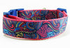 Paisley dog collar handmade adjustable buckle collar 1"wide or leash pink blue - Petcollarshandmades