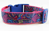 Paisley dog collar handmade adjustable buckle collar 1"wide or leash pink blue - Petcollarshandmades