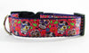 Sugar Skulls dog collar handmade adjustable buckle collar 1" wide or leash Petcollarshandmade