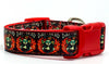 Day of the Dead dog collar handmade adjustable buckle collar 1" wide or leash - Petcollarshandmades