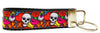 Skulls Key Fob Wristlet Keychain 1"wide Zipper pull Camera strap handmade - Petcollarshandmades