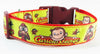 Curious George dog collar Handmade adjustable buckle collar 1"wide or leash - Petcollarshandmades