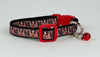 Boston Terrier cat or small dog collar 1/2" wide adjustable handmade bell leash - Petcollarshandmades