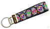 Sugar Skulls Key Fob Wristlet Keychain 1"wide Zipper pull Camera strap handmade - Petcollarshandmades