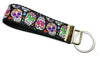 Sugar Skulls Key Fob Wristlet Keychain 1"wide Zipper pull Camera strap handmade - Petcollarshandmades