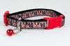 Boston Terrier cat or small dog collar 1/2" wide adjustable handmade bell leash - Petcollarshandmades