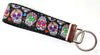 Sugar Skulls Key Fob Wristlet Keychain 1"wide Zipper pull Camera strap handmade - Petcollarshandmades